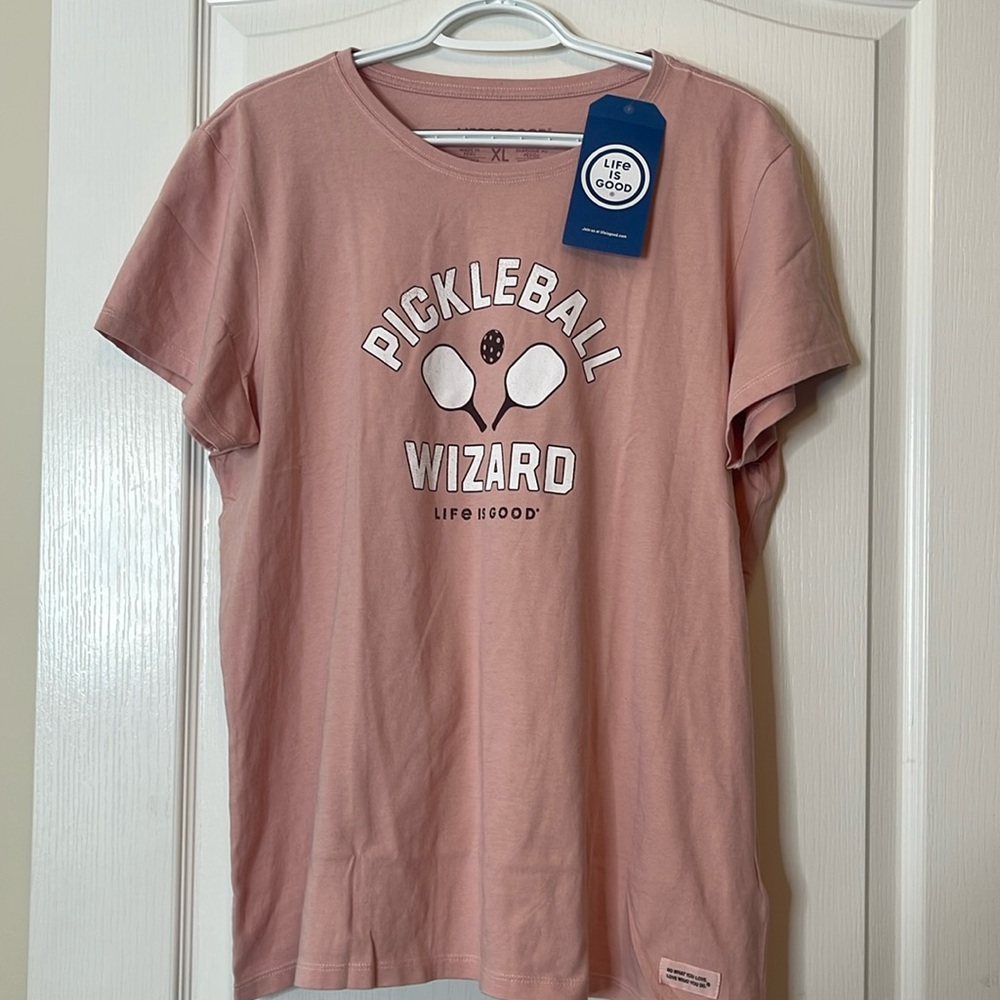 Life is Good Crusher Tee Short Sleeves Pickleball Wizard Pink XL